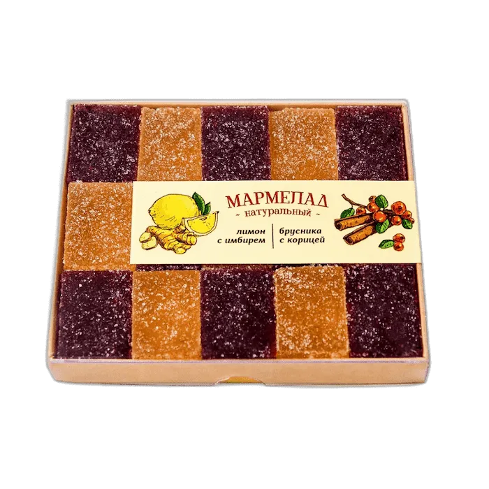 Мармелад натуральный Лимон с имбирем-Брусника с корицей, 195г