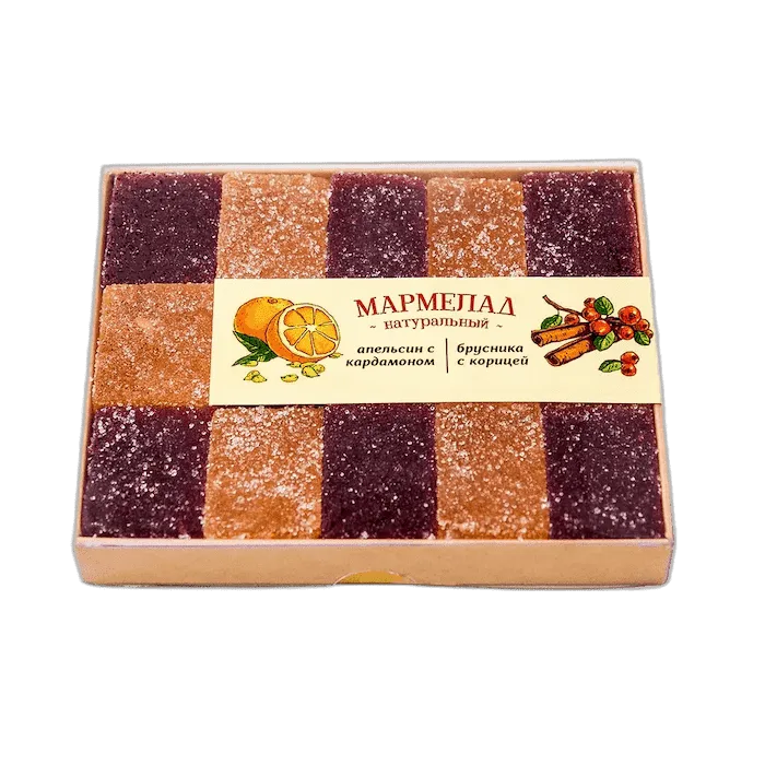 Мармелад натуральный Апельсин с кардамоном-Брусника с корицей, 195г